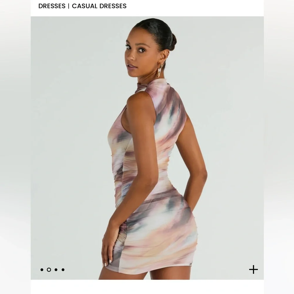 Neutrals Abstract Ruched Mini Dress - Picture 2 of 3